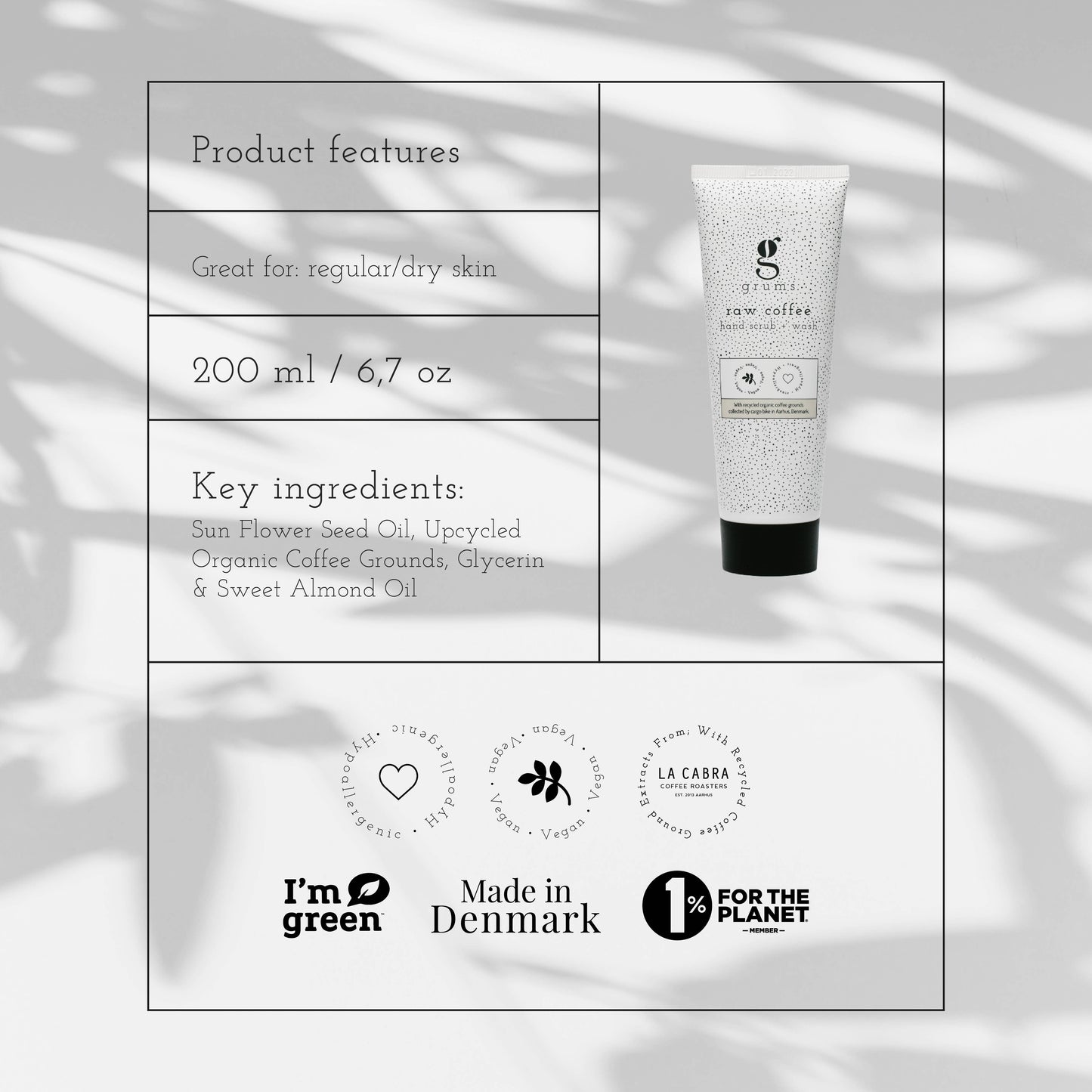 Raw coffee hand scrub + wash (120 ml.) - from coffee grounds